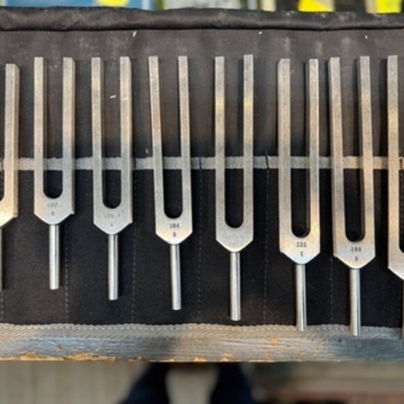 Set of 9 Medivibe Tuning Forks + Om Tuner – Sound Therapy & Chakra Healing Tools - Picture 1 of 7